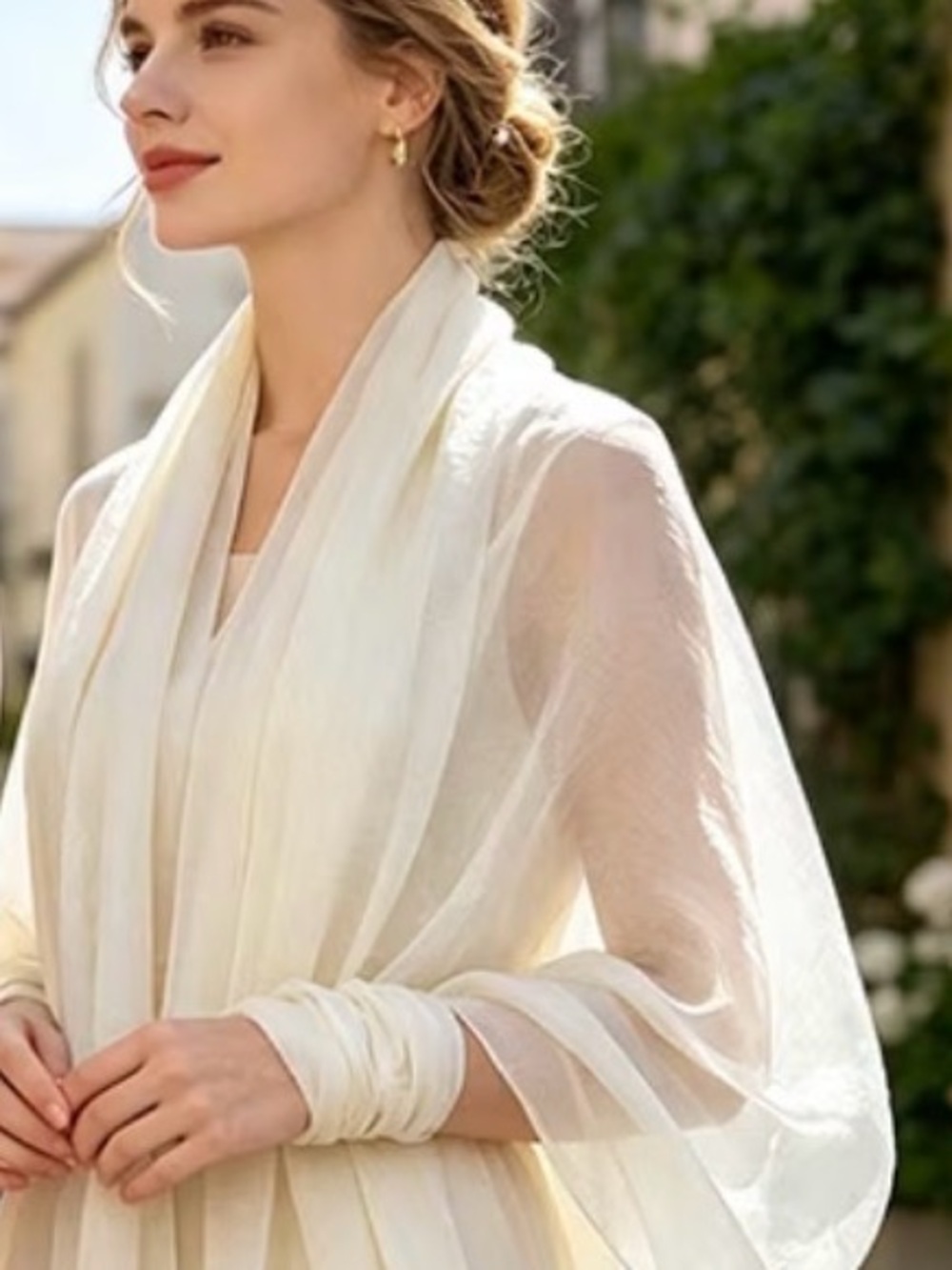 Elegant Cream Silk Scarf Wrap - Women's Accessories
